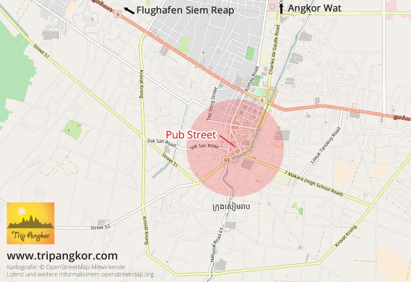 Karte mit Empfehlung Hotel / Guesthouse in Siem Reap