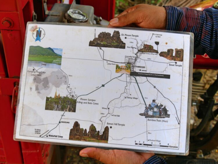 Karte mit Sehenswürdigkeiten im Umland von Battambang