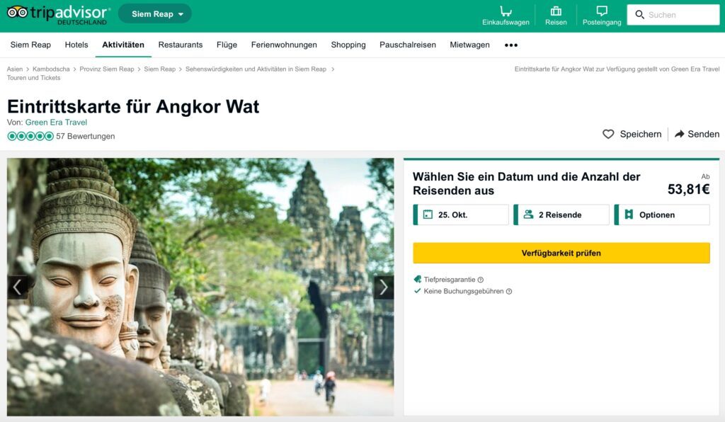Screenshot - Online-Ticket für Angkor auf TripAdvisor