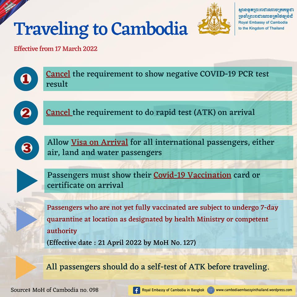 Einreise nach Kambodscha ohne Quarantäne bei vollständiger Impfung, via Royal Embassy of Cambodia in Bangkok